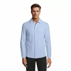 Lands' End Men's Long Sleeve Textured Knit Button Down Shirt