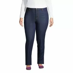 Lands' End Women's Plus Size Mid Rise Straight Leg Blue Jeans