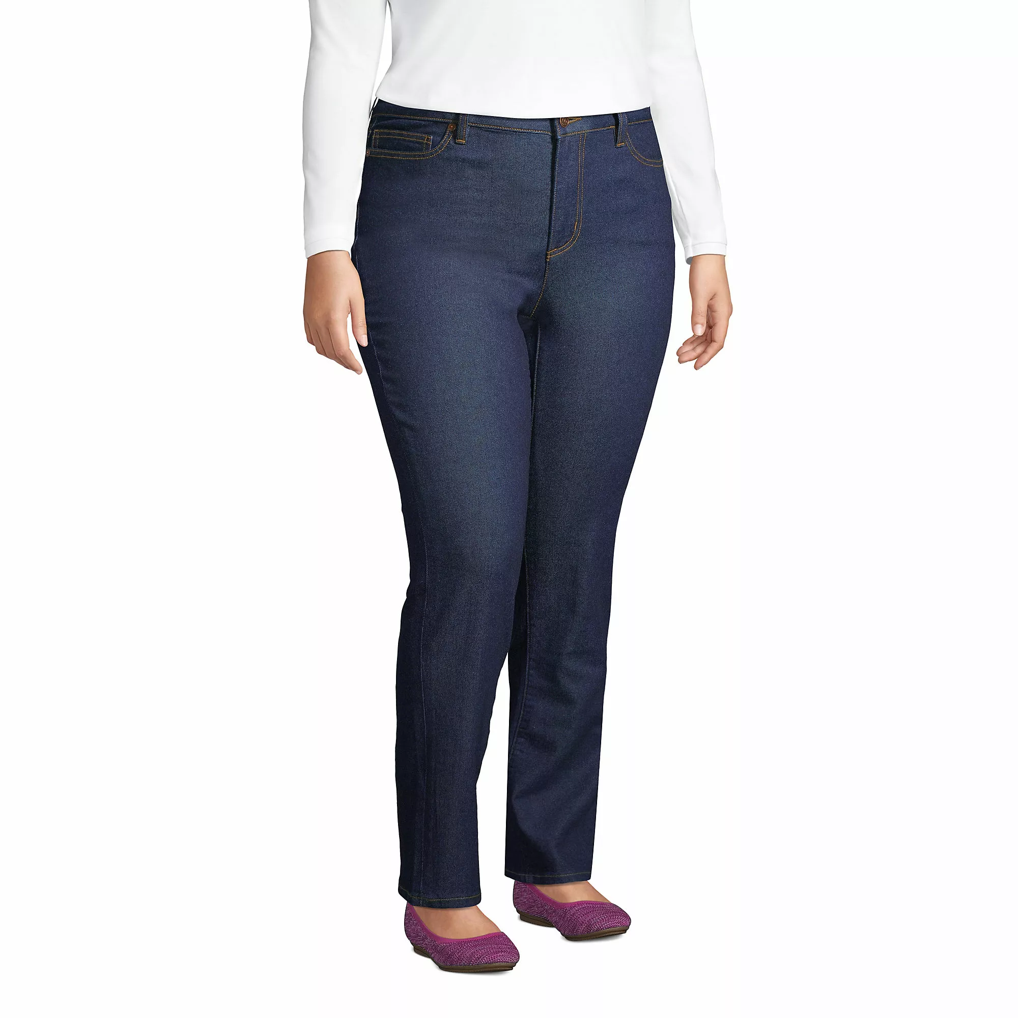 Lands' End Women's Plus Size Mid Rise Straight Leg Blue Jeans - Image 3
