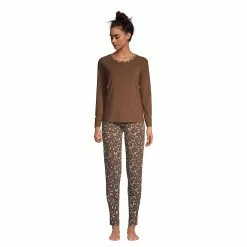 Lands' End Women's Lounge Pajama Set Long Sleeve T-shirt And Slim Leg Pants