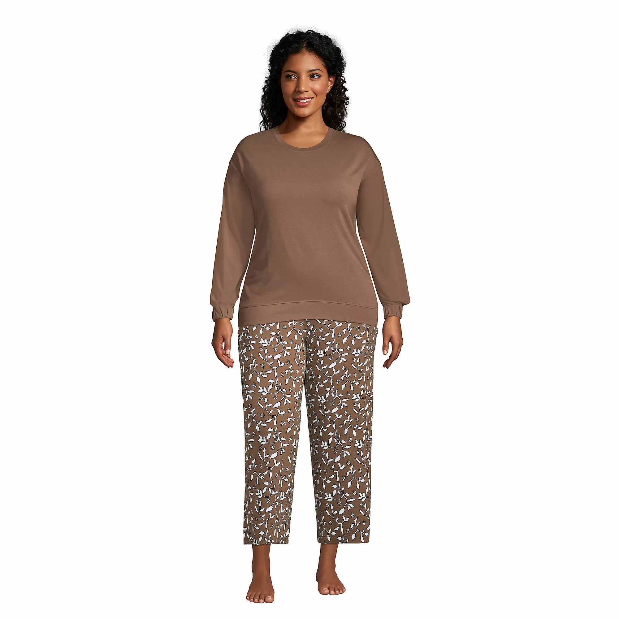 Lands' End Women's Plus Size Lounge Mid Rise Wide Leg Crop Pajama Pants - Image 4
