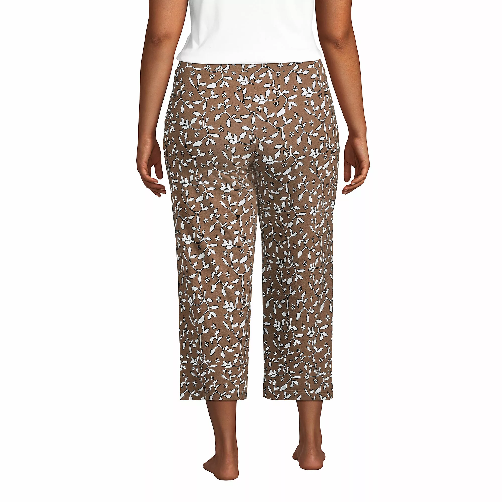 Lands' End Women's Plus Size Lounge Mid Rise Wide Leg Crop Pajama Pants - Image 2