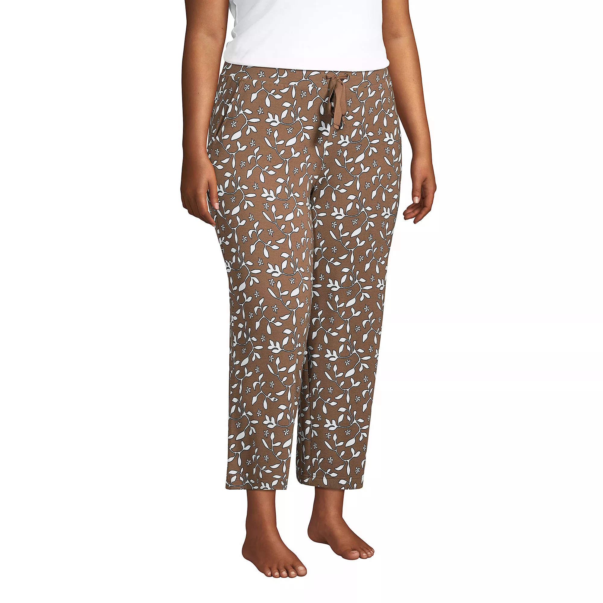 Lands' End Women's Plus Size Lounge Mid Rise Wide Leg Crop Pajama Pants - Image 3