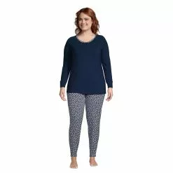 Lands' End Women's Plus Size Lounge Pajama Set Long Sleeve T-shirt And Slim Leg Pants