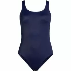 Lands' End Women's Plus Size Chlorine Resistant Scoop Neck High Leg Soft Cup Tugless Sporty One Piece Swimsuit