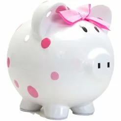 Child To Cherish Ceramic Pink Polka Dot Piggy Bank