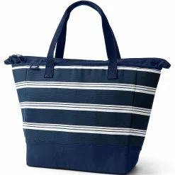 Lands' End Print Canvas Insulated Repreve Lining Zip Top Tote Bag