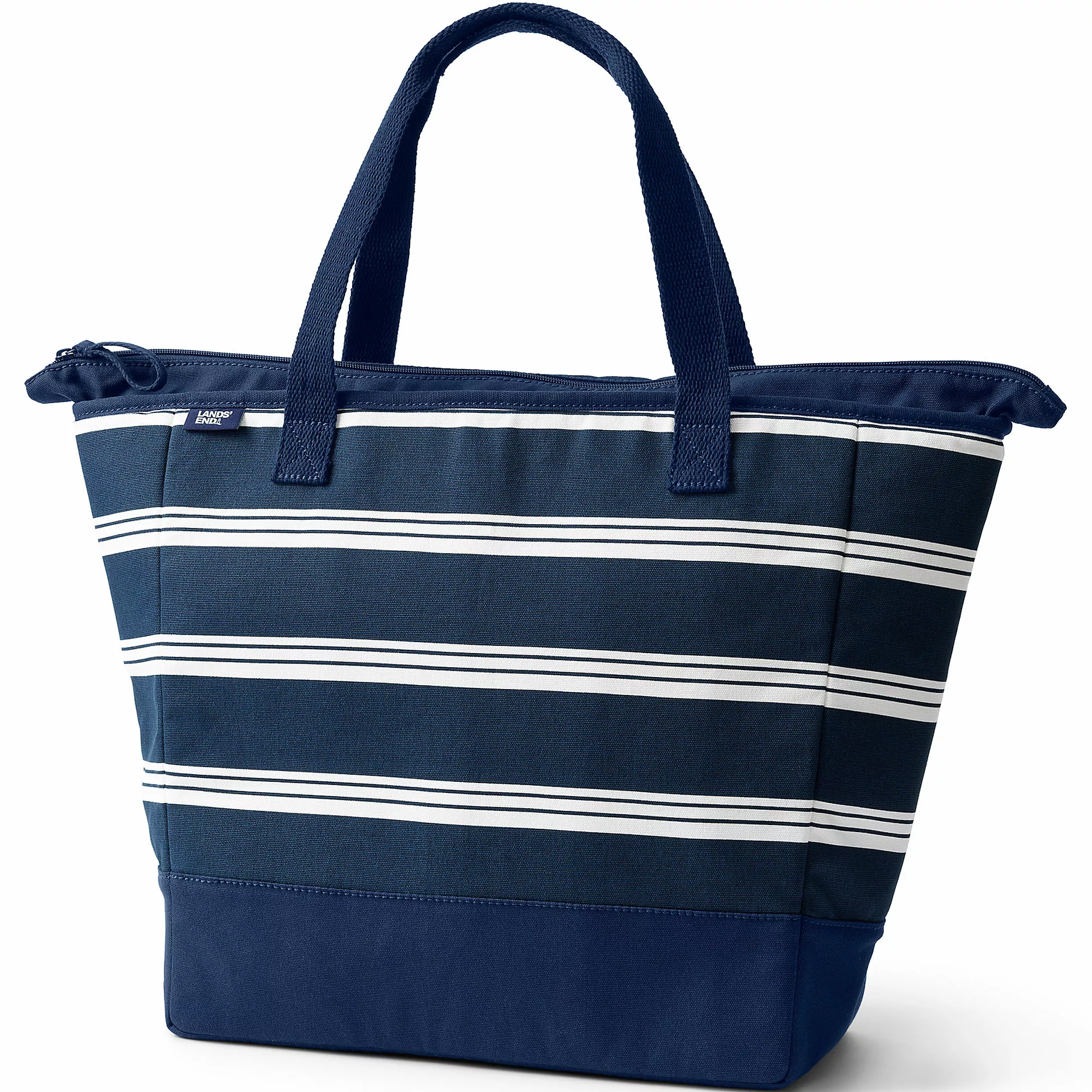 Lands' End Print Canvas Insulated Repreve Lining Zip Top Tote Bag