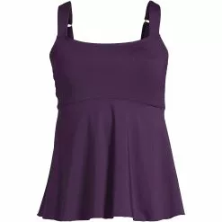 Lands' End Women's Plus Size Flutter Scoop Neck Tankini Top Comfort Adjustable Straps