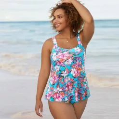 Lands' End Women's Plus Size Flutter Scoop Neck Tankini Top Comfort Adjustable Straps