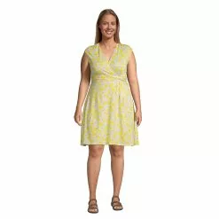Lands' End Women's Plus Size Cotton Modal Jersey Surplice Fit And Flare Dress
