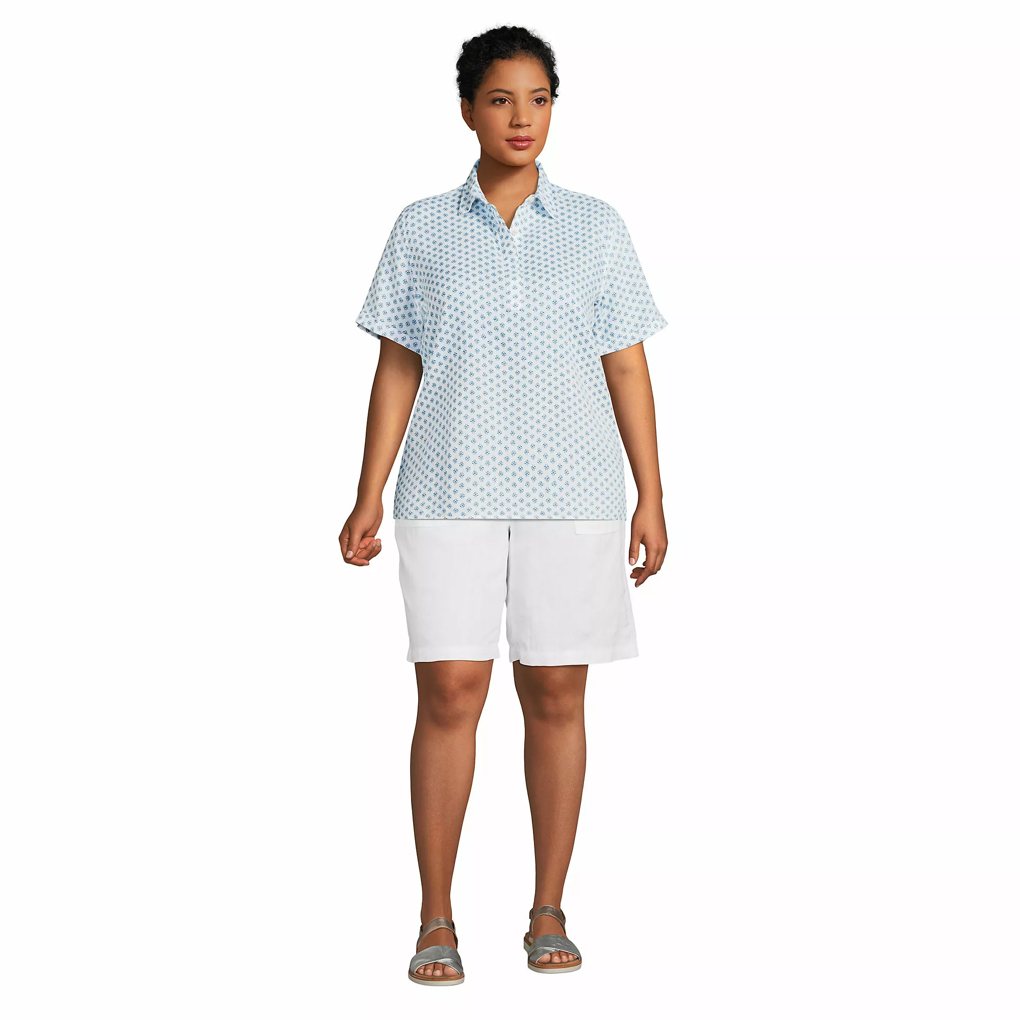 Lands' End Women's Plus Size High Rise Pull On Elastic Waist 10" Linen Bermuda Shorts - Image 4