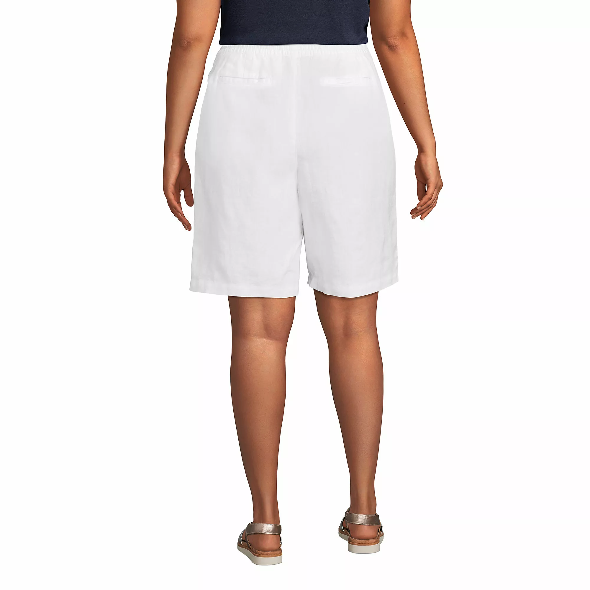 Lands' End Women's Plus Size High Rise Pull On Elastic Waist 10" Linen Bermuda Shorts - Image 2