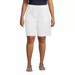 Lands' End Women's Plus Size High Rise Pull On Elastic Waist 10" Linen Bermuda Shorts