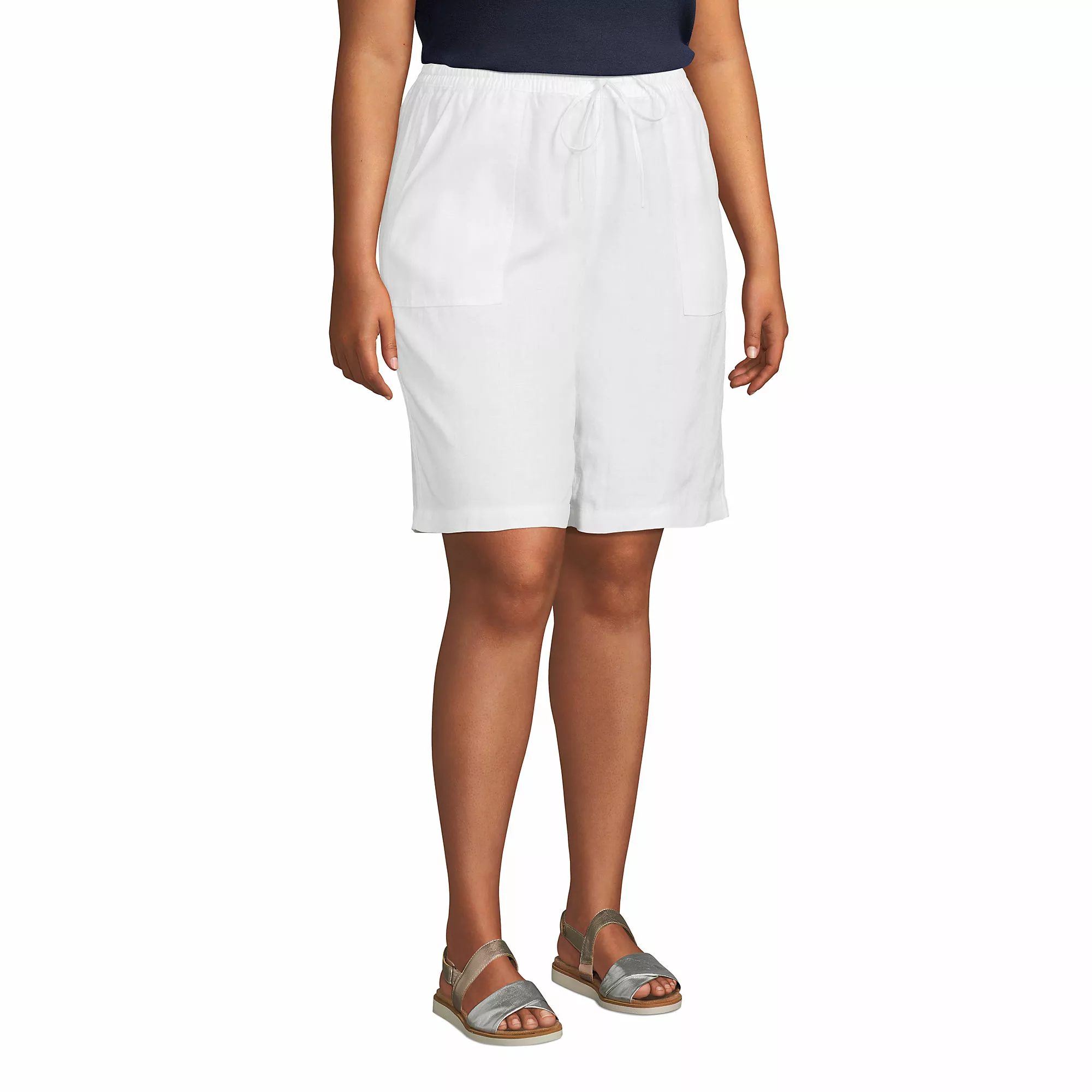 Lands' End Women's Plus Size High Rise Pull On Elastic Waist 10" Linen Bermuda Shorts - Image 3