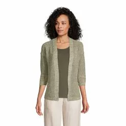 Lands' End Women's Linen Cotton Shaker Open Cardigan Sweater