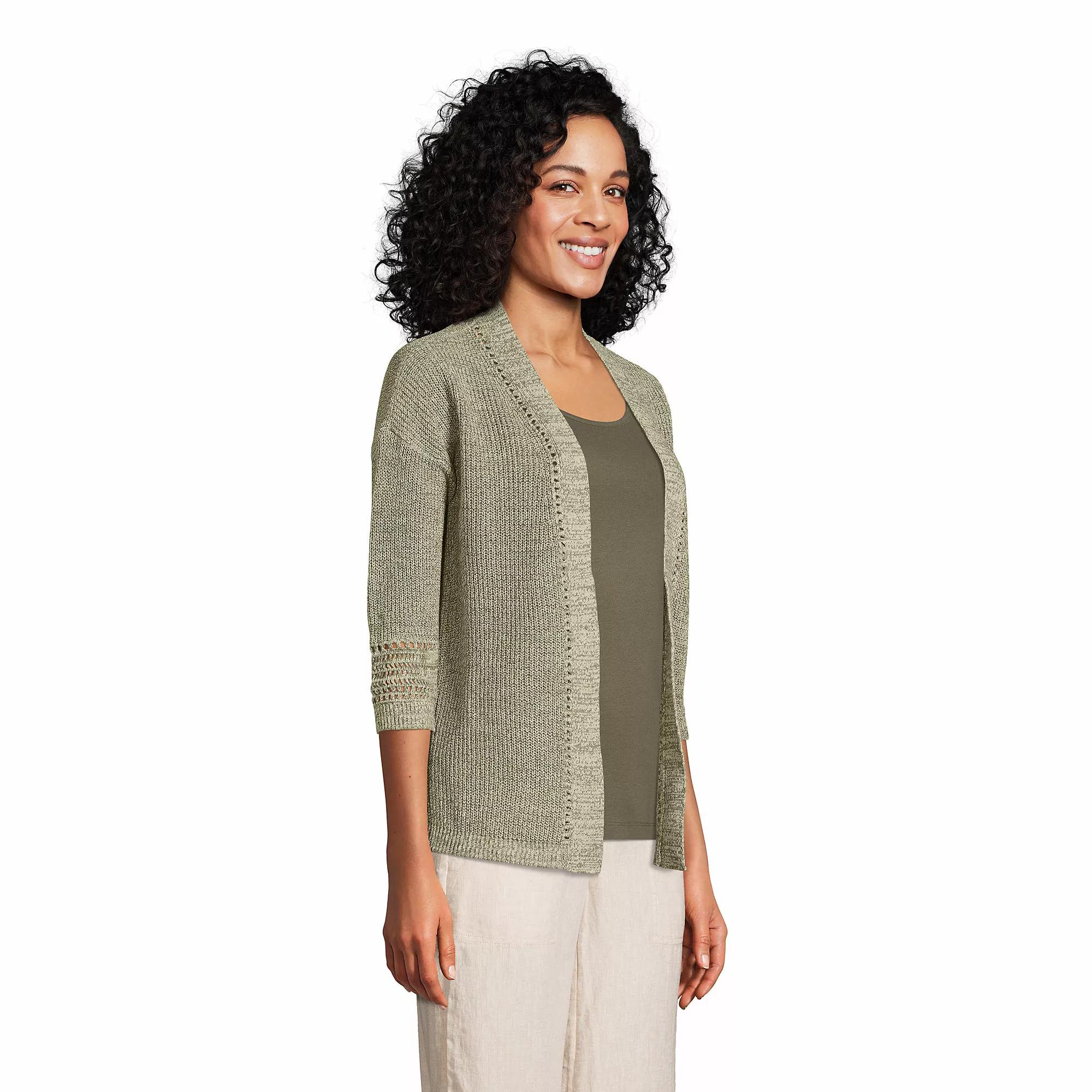 Lands' End Women's Linen Cotton Shaker Open Cardigan Sweater - Image 3