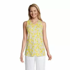 Lands' End Women's Slub Vneck Trimmed Tunic Tank