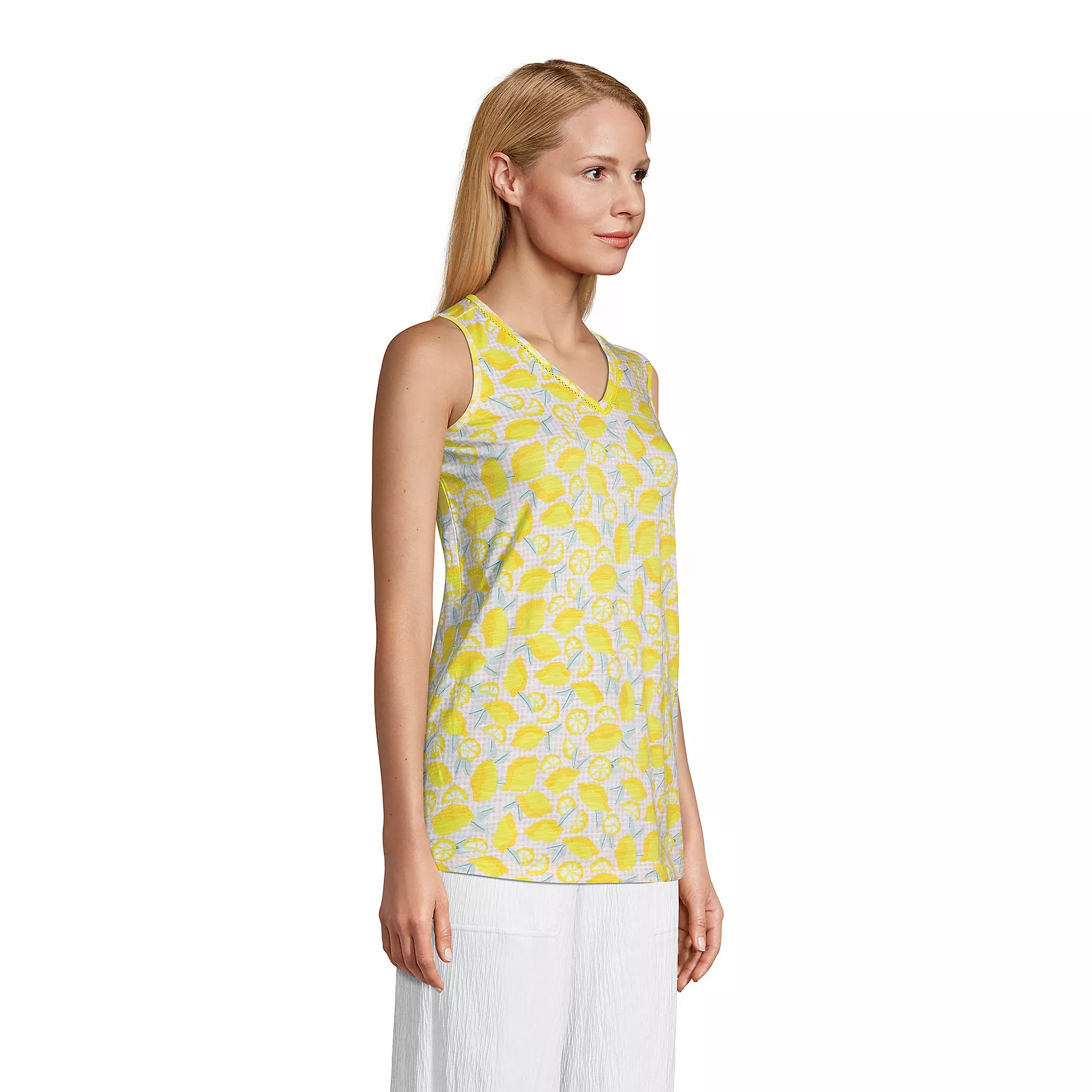 Lands' End Women's Slub Vneck Trimmed Tunic Tank - Image 3