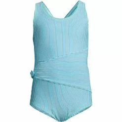Lands' End Girls Wrap Seersucker One Piece Swimsuit
