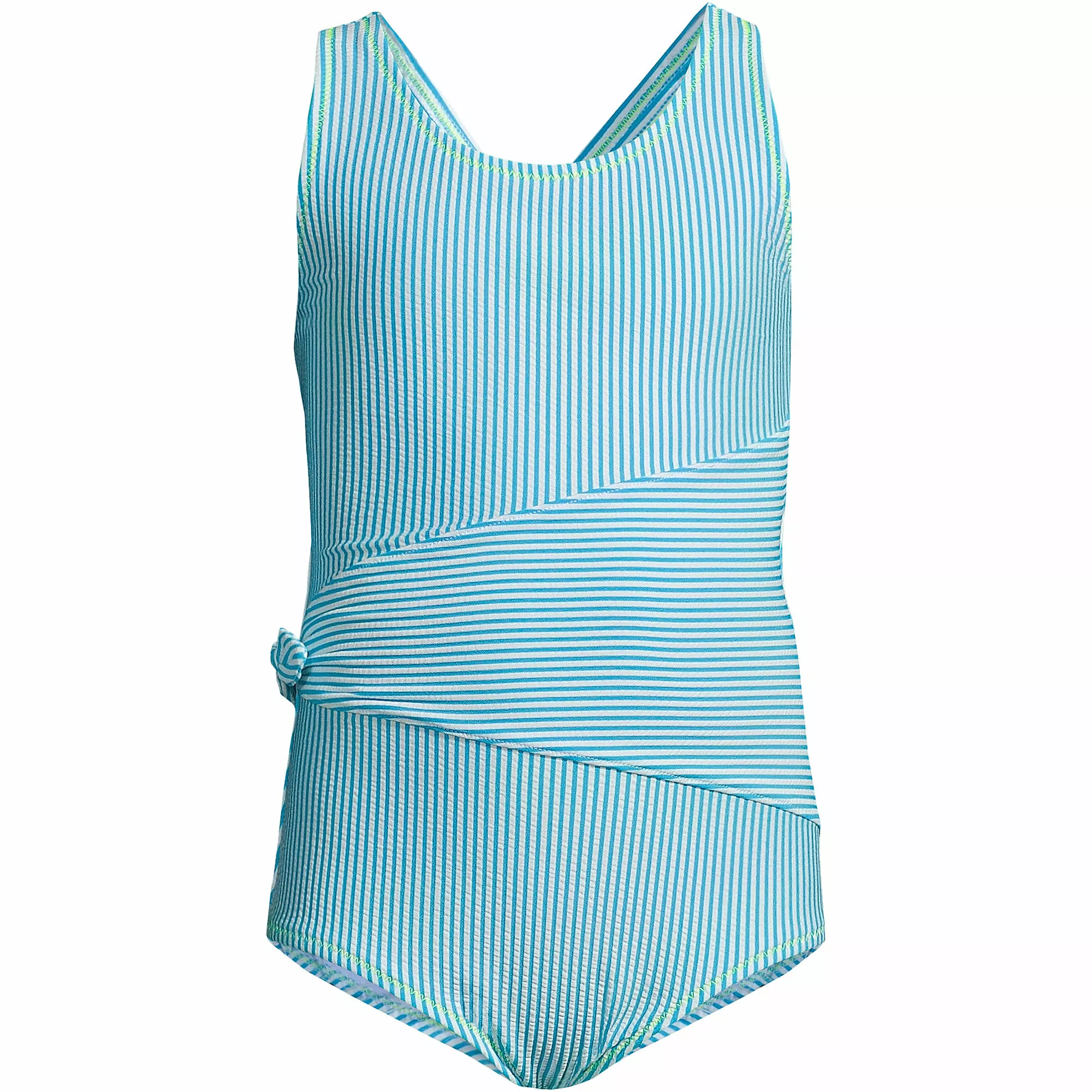 Lands' End Girls Wrap Seersucker One Piece Swimsuit