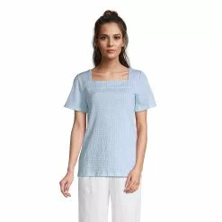 Lands' End Women's Short Sleeve Square Neck Crinkle Knit Tunic