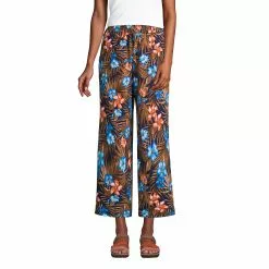 Lands' End Women's High Rise Pull On Elastic Waist Wide Leg Crinkle Knit Crop Pants