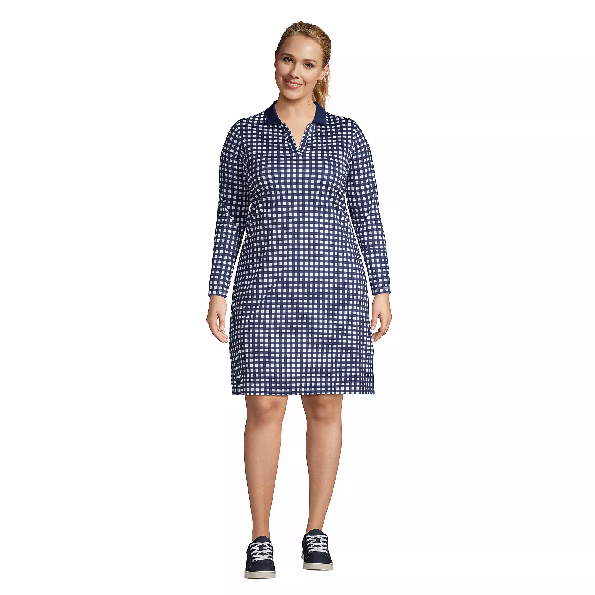Draper James X Lands' End Women's Plus Size Supima Cotton 3/4 Sleeve Polo Dress