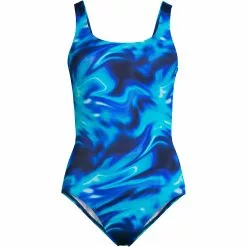 Lands' End Women's Plus Size Chlorine Resistant Scoop Neck High Leg Soft Cup Tugless Sporty One Piece Swimsuit