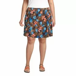 Lands' End Women's Plus Size High Rise Pull On Elastic Waist Tiered Crinkle Knit Skirt