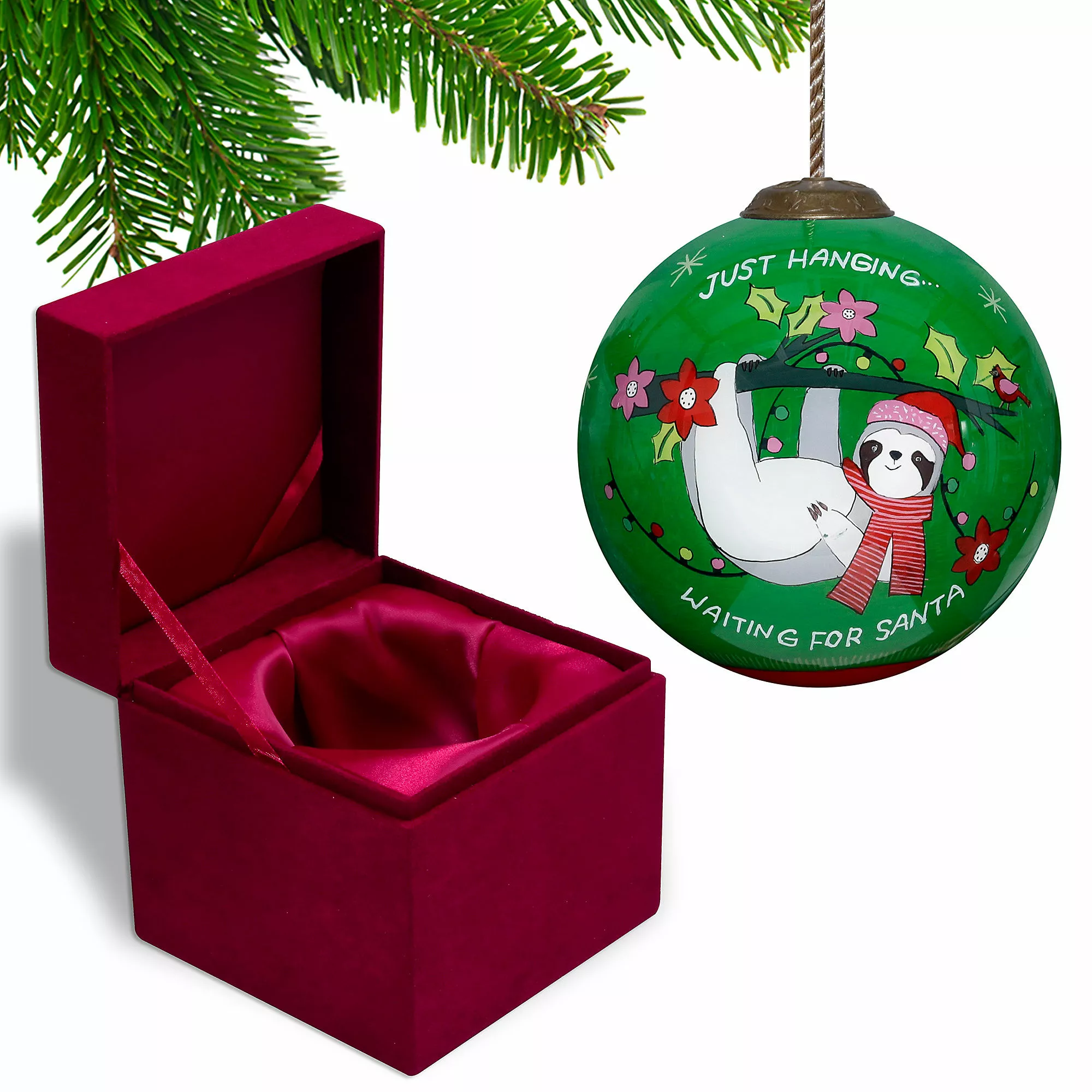 Inner Beauty Sloth Waiting For Santa Christmas Glass Ornament - Image 3