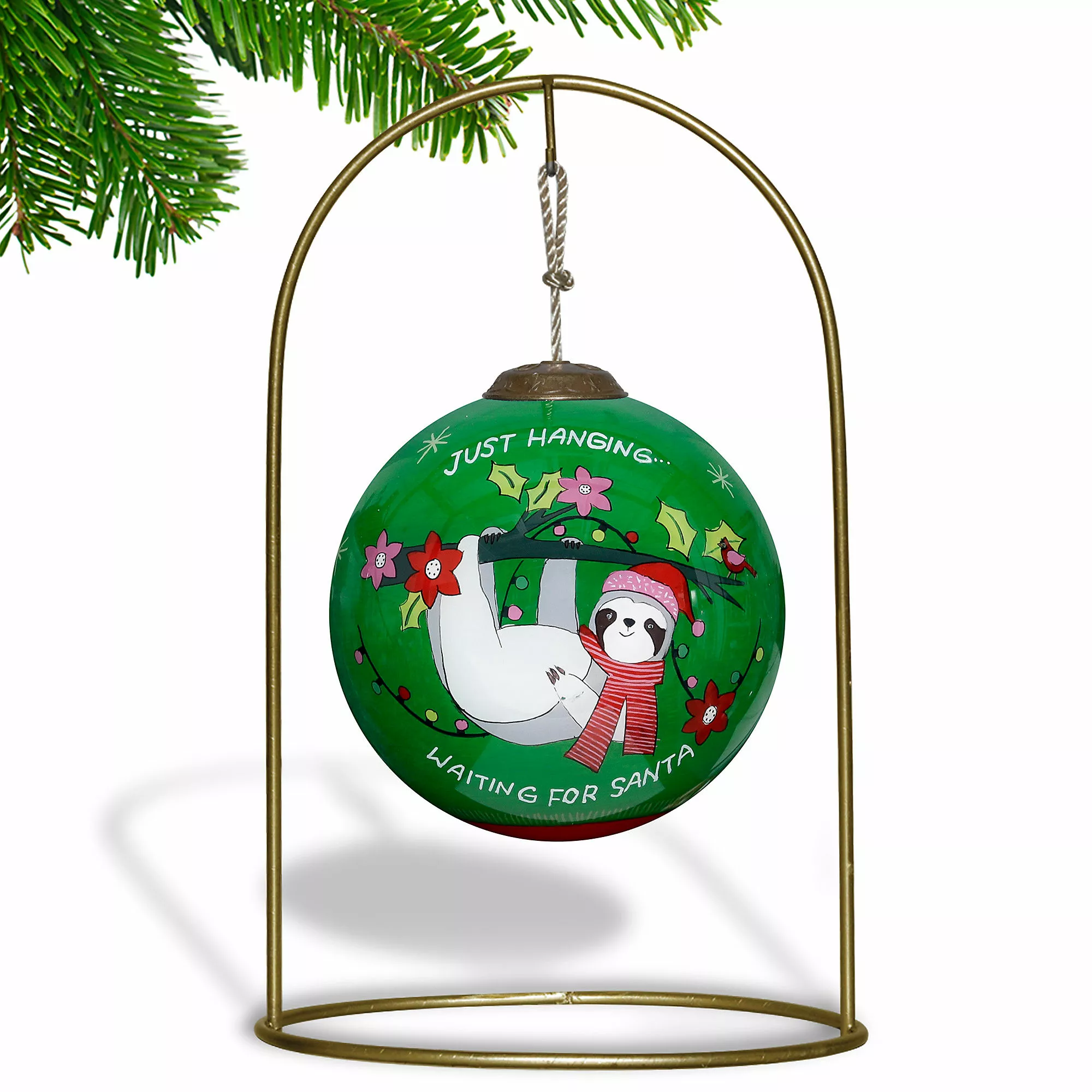 Inner Beauty Sloth Waiting For Santa Christmas Glass Ornament - Image 4