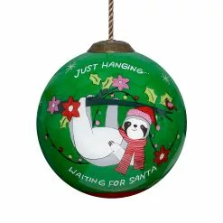 Inner Beauty Sloth Waiting For Santa Christmas Glass Ornament