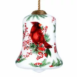 Inner Beauty Winter Berries Cardinal Glass Bell Ornament