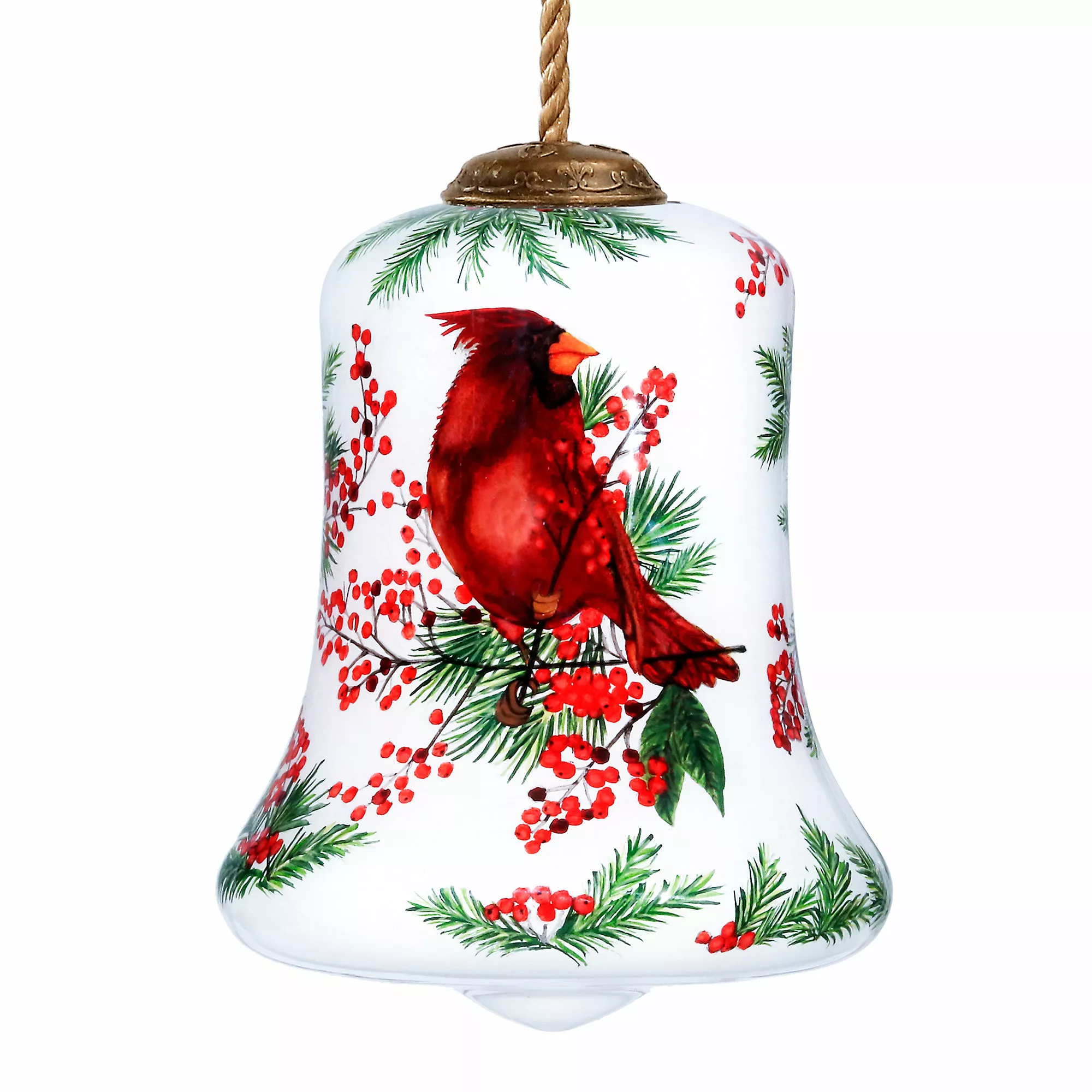 Inner Beauty Winter Berries Cardinal Glass Bell Ornament
