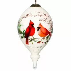 Inner Beauty Gather With Joy Cardinals Finial Glass Ornament
