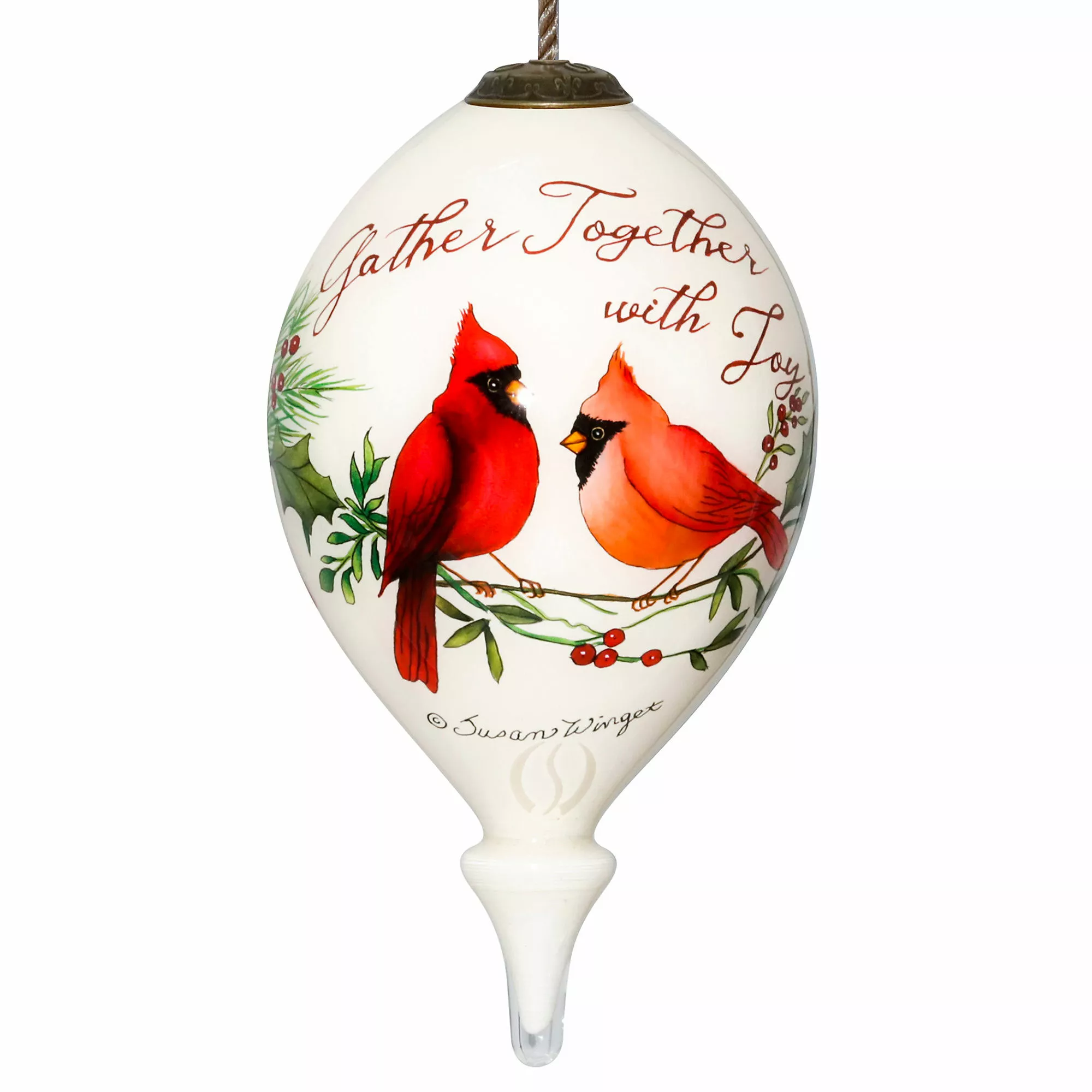 Inner Beauty Gather With Joy Cardinals Finial Glass Ornament