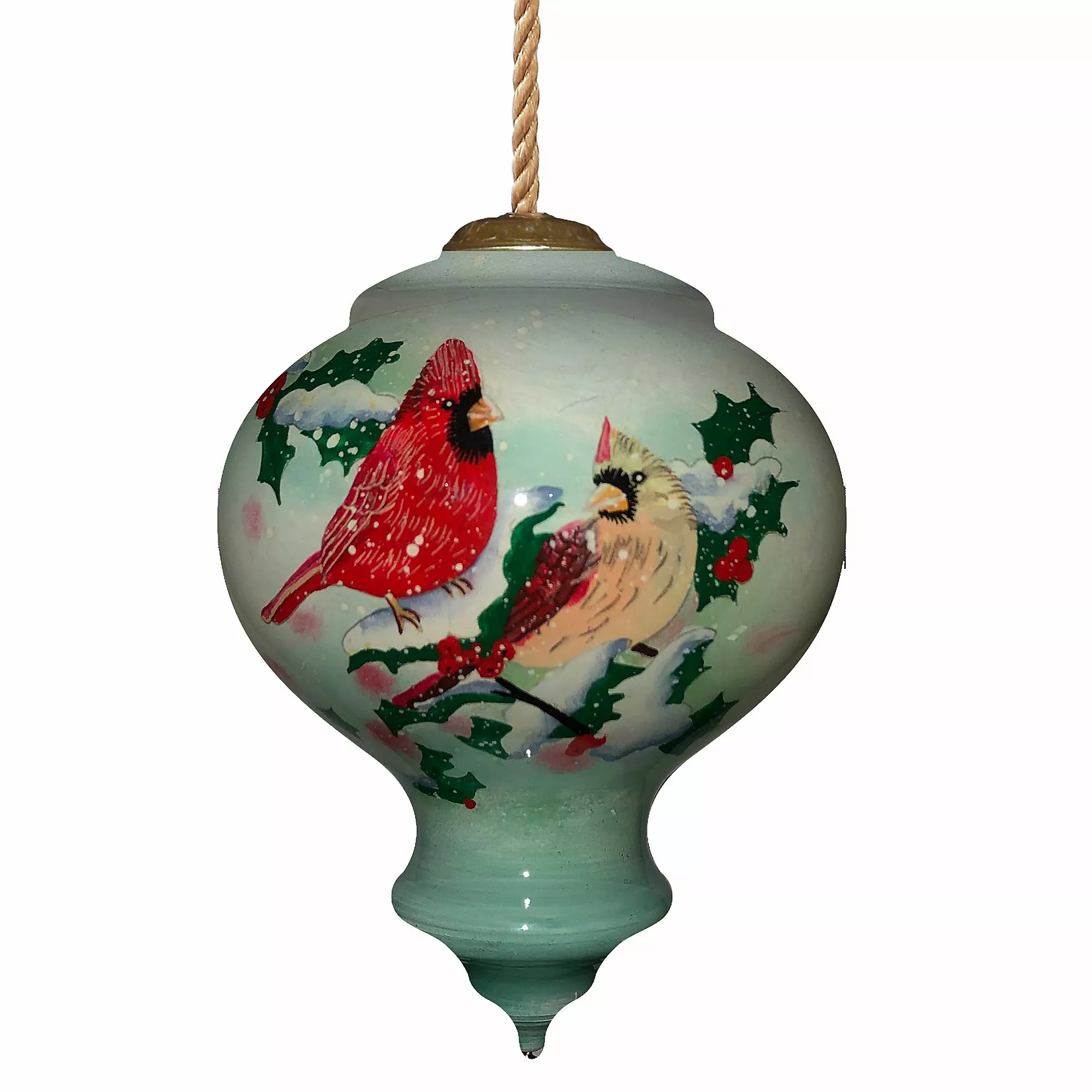 Inner Beauty Winter Companion Cardinals Glass Ornament