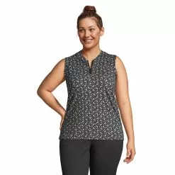 Lands' End Women's Plus Size Power Performance Quarter Zip Sleeveless Polo Print