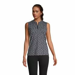 Lands' End Women's Power Performance Quarter Zip Sleeveless Polo Print