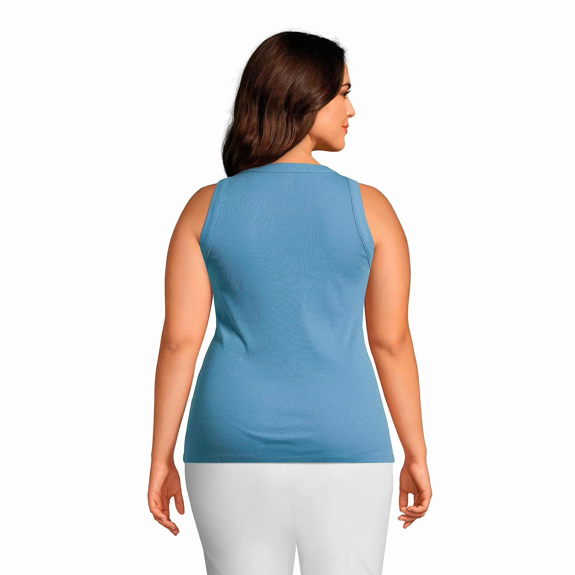 Lands' End Women's Plus Size 2x2 Rib Crew Neck Tank Top - Image 2
