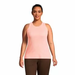 Lands' End Women's Plus Size 2x2 Rib Crew Neck Tank Top