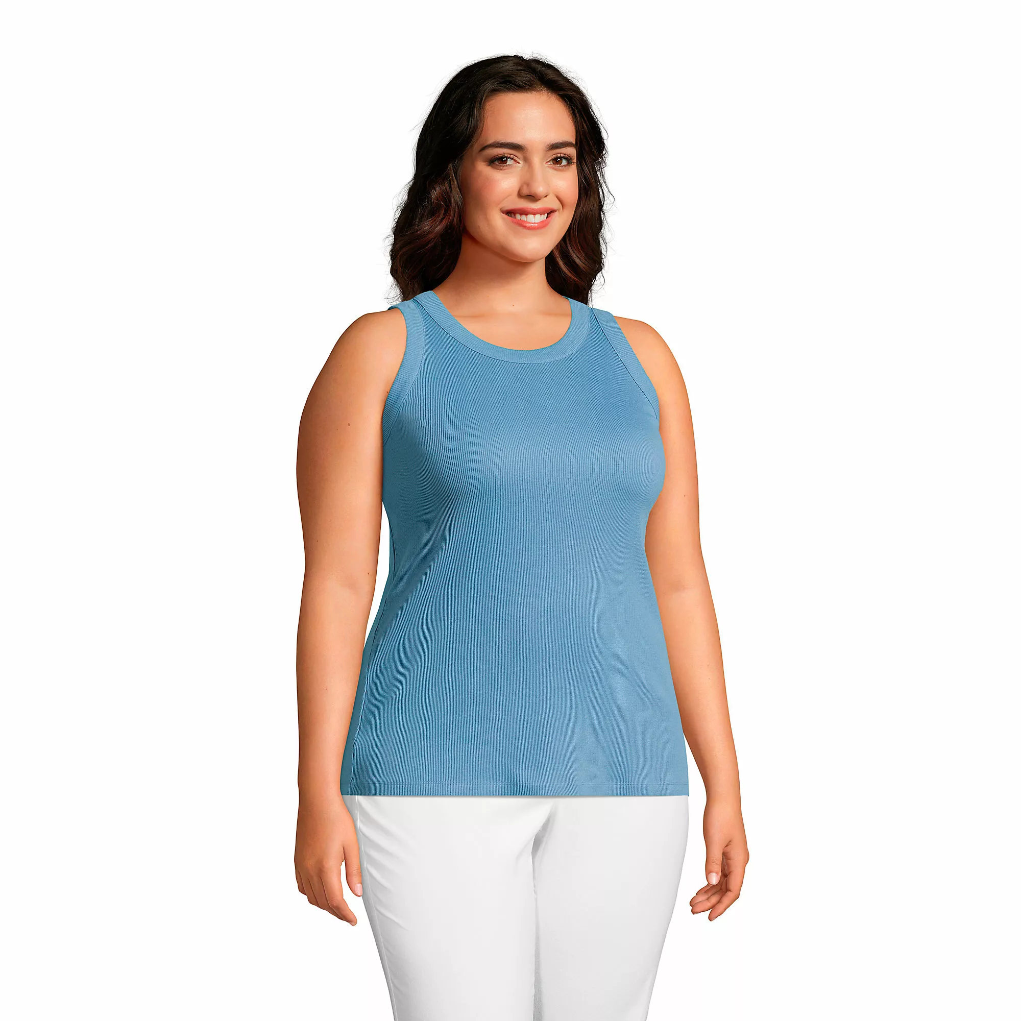 Lands' End Women's Plus Size 2x2 Rib Crew Neck Tank Top - Image 3