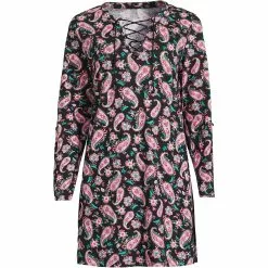 Lands' End Women's Plus Size Cotton Jersey V-neck Tunic Swim Cover-up Shirtdress