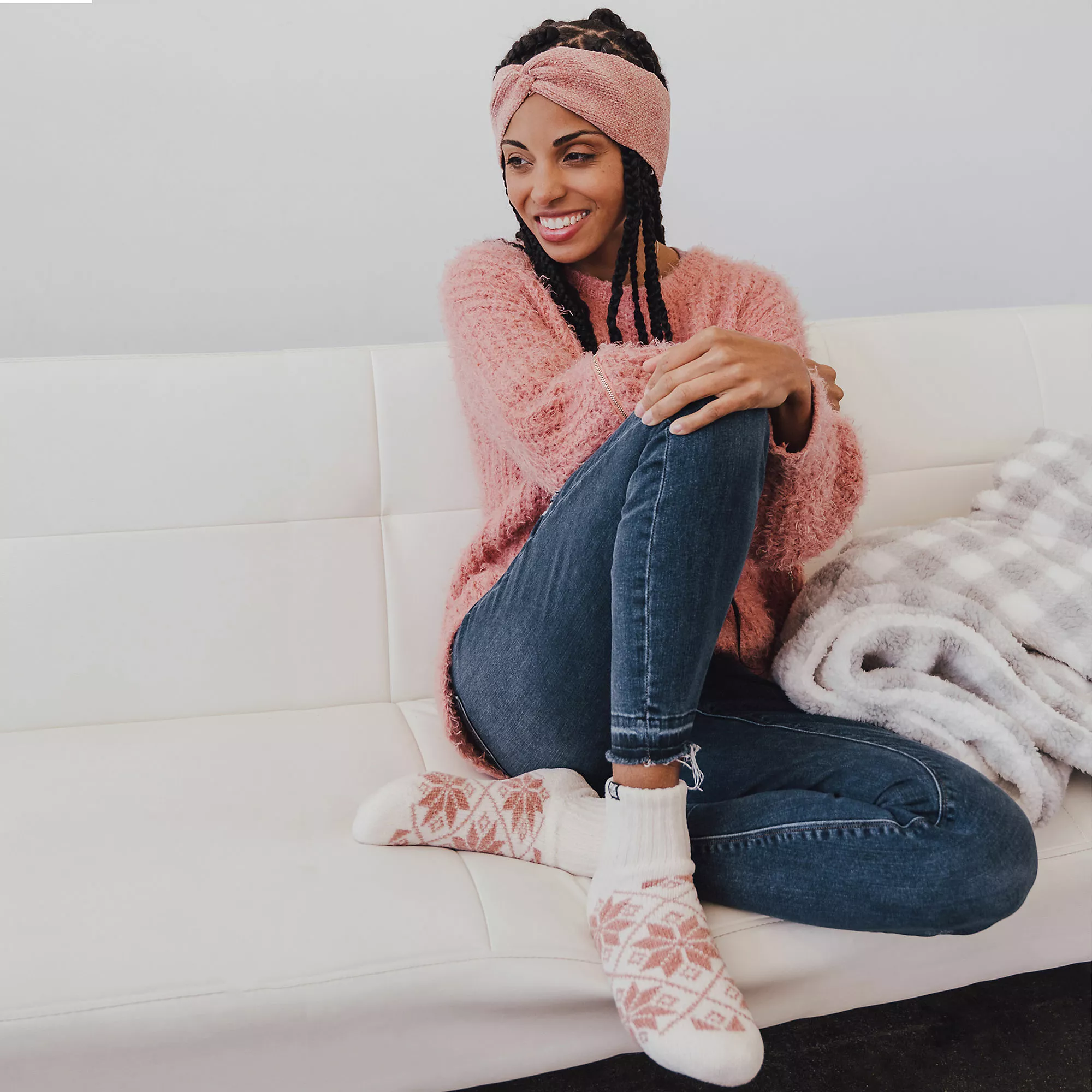 Muk Luks Women's Chenille Sock And Winter Headband Set - Image 6