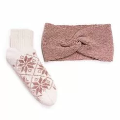 Muk Luks Women's Chenille Sock And Winter Headband Set