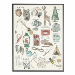 Antique Curiosities Camping Alphabet Small Framed Wall Art