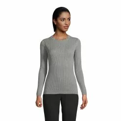 Lands' End Women's Cotton Modal Long Sleeved Scallop Detail Pullover Sweater