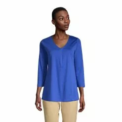 Lands' End Women's Supima Micro Modal 3/4 Sleeve Notch Neck Tunic