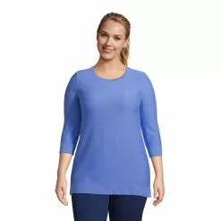 Lands' End Women's Plus Size Cotton Modal 3/4 Cable Sleeve Tunic Sweater